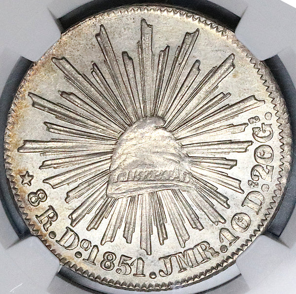 1851-Do NGC UNC Mexico 8 Reales Durango Rare 10/01 Ds Mint Error Silver Coin (24091303C)