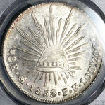 1853/2-Go PCGS MS 61 Mexico 8 Reales Guanajuato Overdate Cap Rays Silver Coin POP 1/1 (24123002D)