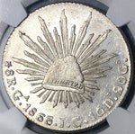 1863/4-Ga NGC MS 62 Mexico 8 Reales Guadalajara Rare Overdate Silver Coin (24112601C)