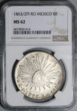 1863/2-Pi NGC MS 62 Mexico 8 Reales Potosi Rare Overdate Mint State Coin POP 1/0 (24060202C)