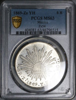 1869-Zs PCGS MS 63 Mexico 8 Reales Zacatecas Cap Rays Silver Coin POP 3/0 (24051801C)