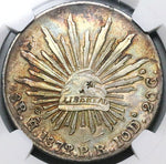 1872/1-Ho NGC AU Mexico 8 Reales Hermosillo Mint Overdate Chopmarked Rare Silver Coin (24041403C)