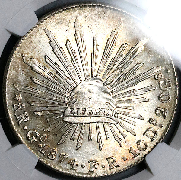 1874-Go NGC MS 64 Mexico 8 Reales Guanajuato Mint State Silver Coin (24083002C)