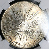 1874-Go NGC MS 64 Mexico 8 Reales Guanajuato Mint State Silver Coin (24083002C)