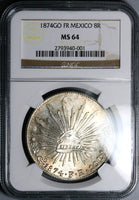 1874-Go NGC MS 64 Mexico 8 Reales Guanajuato Mint State Silver Coin (24083002C)