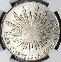 1877-Ca GR NGC AU Mexico 8 Reales Chihuahua Mint Scarce Silver Coin (24040203C)