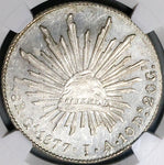 1877/6-Ga JA NGC MS 63 Mexico 8 Reales Near PL Overdate Silver Coin POP 3/0 (24101303C)