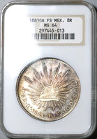 1881-Ga NGC MS 64 Mexico 8 Reales Guadalajara Mint Vintage Holder Silver Coin POP 4/2 (24051402C)