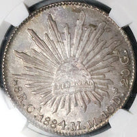 1884-Ca NGC MS 63 Mexico 8 Reales Cap Rays Silver Coin POP 5/7 (24052703C)