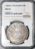 1884-Ca NGC MS 63 Mexico 8 Reales Cap Rays Silver Coin POP 5/7 (24052703C)