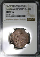 (ND) NGC AU 58 Amecameca 50 Centavos Mexico Revolution Zapata Coin (24071601C)