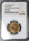 1914 NGC MS 63 RB Chihuahua 5 Centavos Mexico Revolution Coin (24100702C)