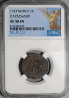 1813 NGC AU 58 Mexico Oaxaca Sud 2 Reales Morelos War Independence Coin (25022305C)