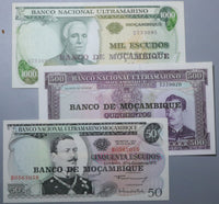 1970 1967 1972 Mozambique 50 500 1000 Escudos Three Notes (23052301R)