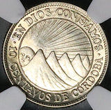 1936 NGC MS 65 Nicaragua 10 Centavos Volcanos Sun Cordoba Silver Coin POP 6/2 (24090601C)