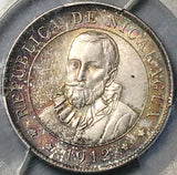 1912-H PCGS MS 63 Nicaragua 25 Centavos Volcanos Cordoba Silver Coin (24090901C)