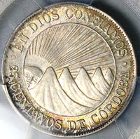 1912-H PCGS MS 63 Nicaragua 25 Centavos Volcanos Cordoba Silver Coin (24090901C)