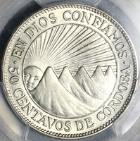 1929 PCGS MS 63 Nicaragua 50 Centavos Volcanos Rare 20K Silver Coin (24092202C)