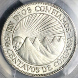 1929 PCGS MS 63 Nicaragua 50 Centavos Volcanos Rare 20K Silver Coin (24092202C)