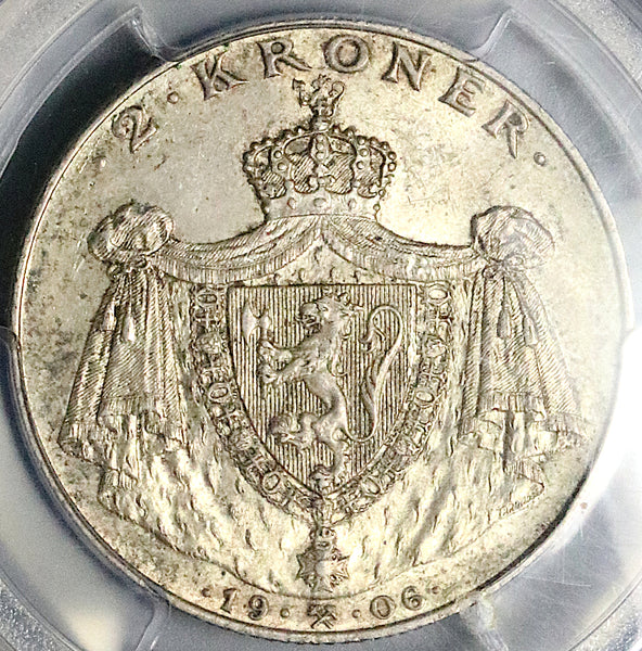 1906 PCGS MS 65 Norway 2 Kroner Independence Gem Mint State Silver Coin (25022704C)