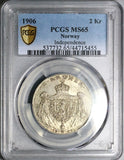 1906 PCGS MS 65 Norway 2 Kroner Independence Gem Mint State Silver Coin (25022704C)