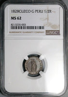 1828 NGC MS 62 Peru Cuzco 1/2 Real Standing Liberty Silver Coin POP 2/0 (25012404C)