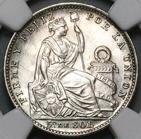 1917 NGC MS 64 Peru 1/5 Sol Silver Seated Liberty Key Date 20k Coin (23053103C)