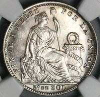 1917 NGC MS 64 Peru 1/5 Sol Silver Seated Liberty Key Date 20k Coin (23053103C)