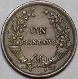 1933 Peru Un 1 Centavo VF+ Radiant Sun Key Date Coin (24101203R)