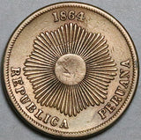 1864 Peru Dos 2 Centavos VF Radiant Sun Coin (24101402R)