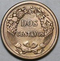 1864 Peru Dos 2 Centavos VF Radiant Sun Coin (24101402R)