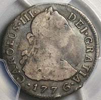 1776 PCGS Fine Peru 2 Reales Charles III Colonial Spain Revolution Silver Coin (24082501D)