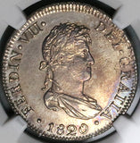 1820 NGC AU Peru 2 Reales Ferdinand VII Lima Pillars Silver Coin (24062002C)