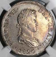 1820 NGC AU Peru 2 Reales Ferdinand VII Lima Pillars Silver Coin (24062002C)