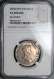 1820 NGC AU Peru 2 Reales Ferdinand VII Lima Pillars Silver Coin (24062002C)