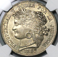 1882 NGC AU 55 Peru 5 Pesetas Ayacucho Mint Scarce Chile Occupation Silver Coin (23040902D)