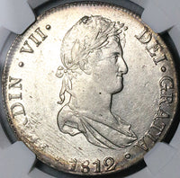 1812 NGC AU 55 Peru 8 Reales Ferdinand VII Lima Pillars Silver Coin (24063003C)