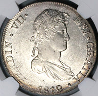 1812 NGC AU 55 Peru 8 Reales Ferdinand VII Lima Pillars Silver Coin (24063003C)