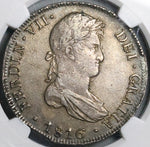 1816 NGC AU 50 Peru 8 Reales Ferdinand VII Lima Pillars Silver Coin (24122201C)