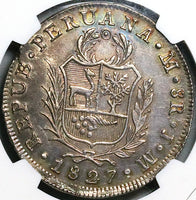 1827 NGC AU Peru 8 Reales Lima Mint Standing Liberty Silver Coin (24072301D)