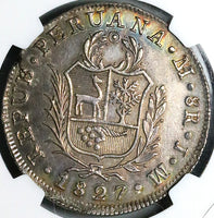 1827 NGC AU Peru 8 Reales Lima Mint Standing Liberty Silver Coin (24072301D)