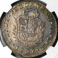 1827 NGC AU Peru 8 Reales Lima Mint Standing Liberty Silver Coin (24072301D)