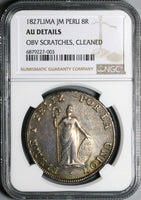 1827 NGC AU Peru 8 Reales Lima Mint Standing Liberty Silver Coin (24072301D)