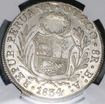 1834 NGC UNC Peru 8 Reales Cuzco-BoAr Rare Standing Liberty Silver Coin (24052103C)