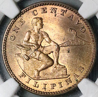 1910-S NGC MS 65 Philippines 1 Centavo RB USA Administration Coin (23091501C)