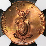 1944-S NGC MS 65 RB Philippines 1 Centavo Mint State USA Coin (24072301C)