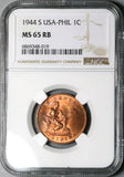 1944-S NGC MS 65 RB Philippines 1 Centavo Mint State USA Coin (24072301C)