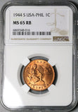 1944-S NGC MS 65 RB Philippines 1 Centavo Mint State USA Coin (24031702C)