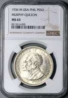 1936 NGC MS 63 Philippines Murphy Quezon Peso Commemorative Coin (25012502C)