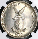 1936 NGC MS 64 Philippines Roosevelt Quezon Peso Silver Commonwealth Commemorative Coin (25012501C)